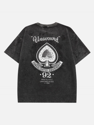 T Shirts Aelfric Eden Ace Of Spades Print Embroidery Washed Tee Noir | VAH-45380918